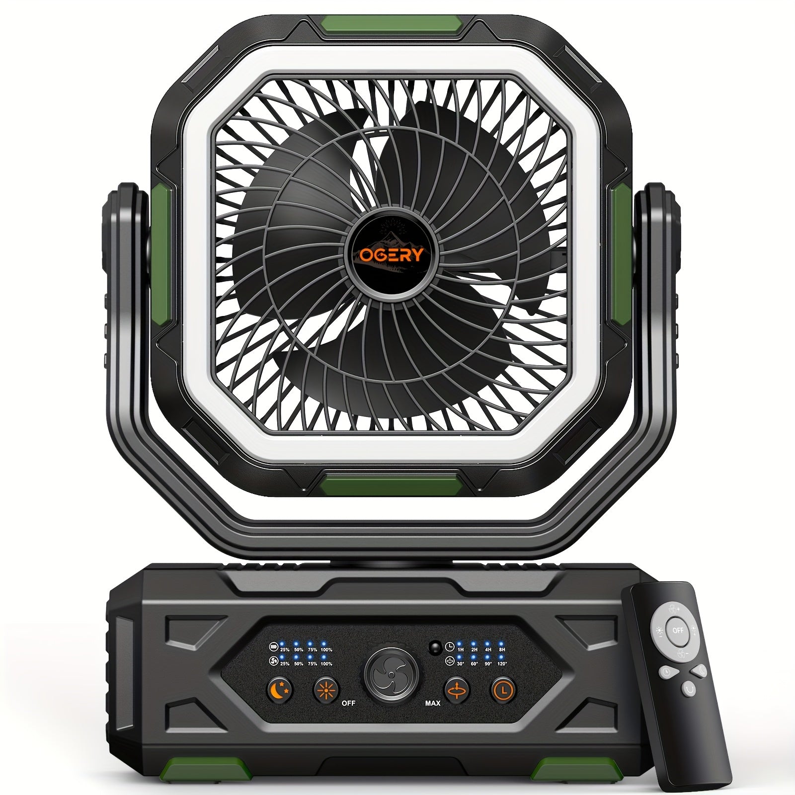 20000mAh Portable Camping Fan with LED Lantern – Rechargeable, 4-Speed, Oscillating, Remote & Timer Control | Tent, Travel, RV, Emergency & Bedroom Use
