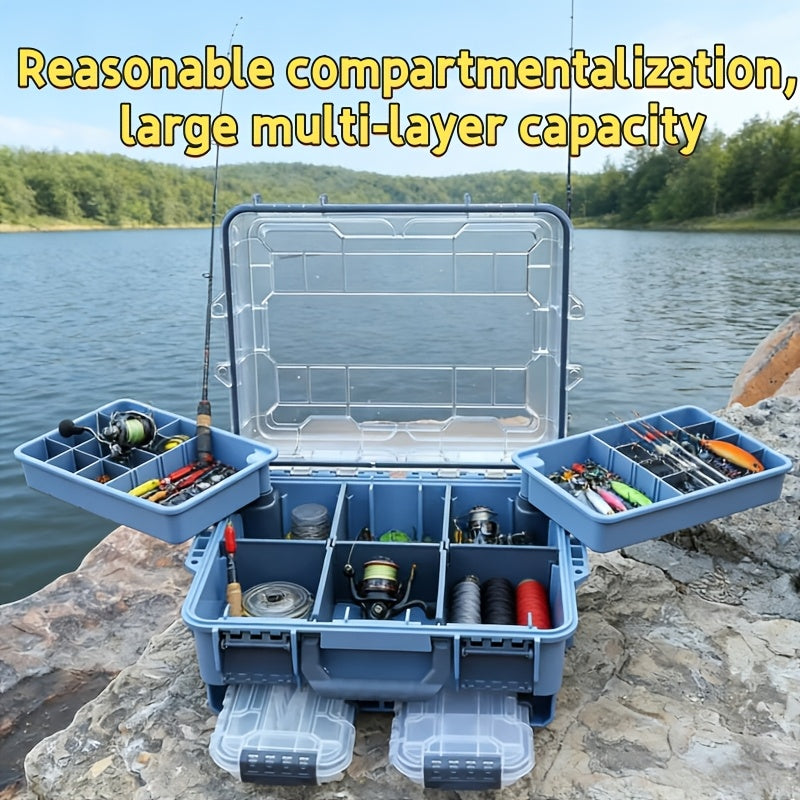 Fishing Tackle Box with Adjustable Dividers & Handle - Multi-Layer Large Capacity Portable Lure Storage Organizer for Hooks, Baits & Accessories - Waterproof Fishing Gear Box for Bass, Kayak & Outdoor Fishing