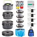 Backpacking Cookware Mess Kit 19/27pcs – Non-Stick Pot Pan Kettle with Stainless Steel Cutlery, Lightweight Camping Cook Set for Open Fire, Hiking & Outdoor Cooking