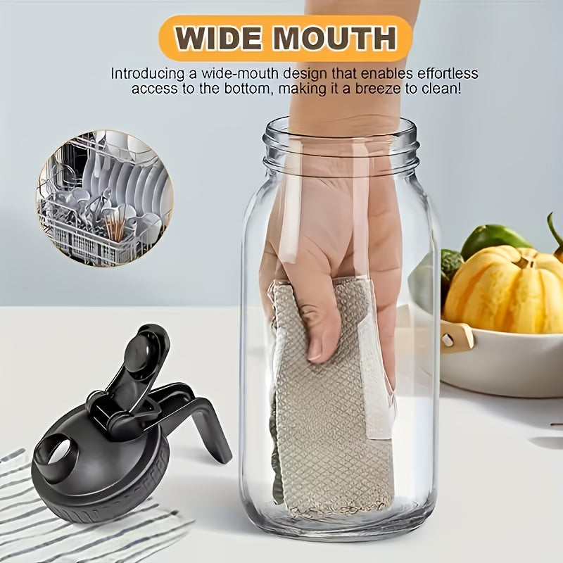 64oz Glass Pitcher with Handle – Leak-Proof Wide Mouth Mason Jar Water Jug, Pour Spout Lid, 2 Quart Portable Canteen for Camping, BBQ, Fridge & Outdoor Entertaining (2-Pack / 3-Pack)