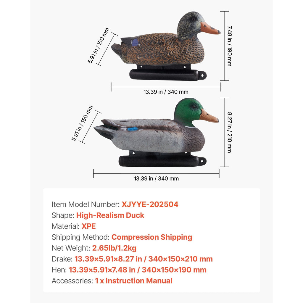 Duck Decoys 6-Pack – Realistic Floating Teal Decoy Set with Bionic Painting, XPE Compression Storage, 3 Male & 3 Female Ducks for Hunting, Pond Garden Yard Decoration, Flock Simulation