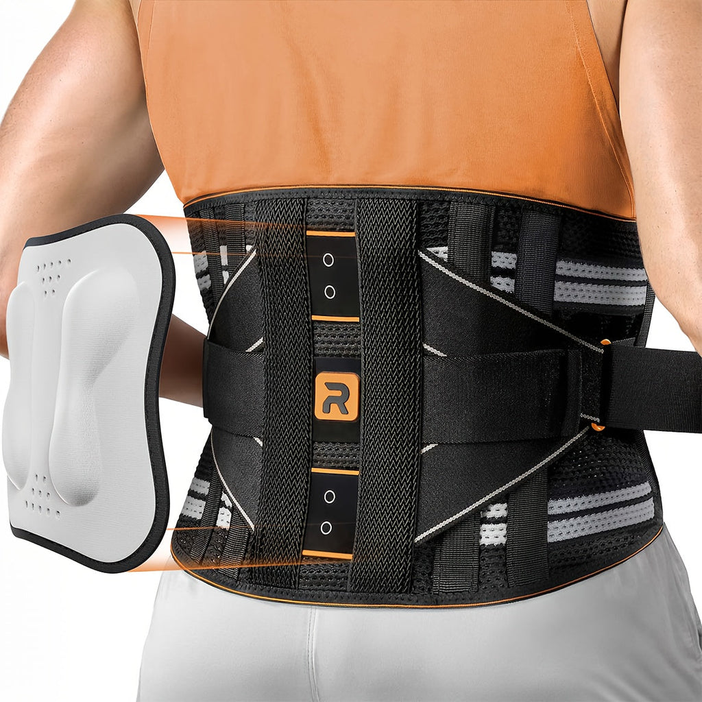 Lumbar Support Back Brace with Massage Pad for Men Women Breathable Lower Back Support Belt Adjustable Strap Pain Relief Posture Corrector for Work Driving Lifting Gym S M L XL XXL Orange Blue