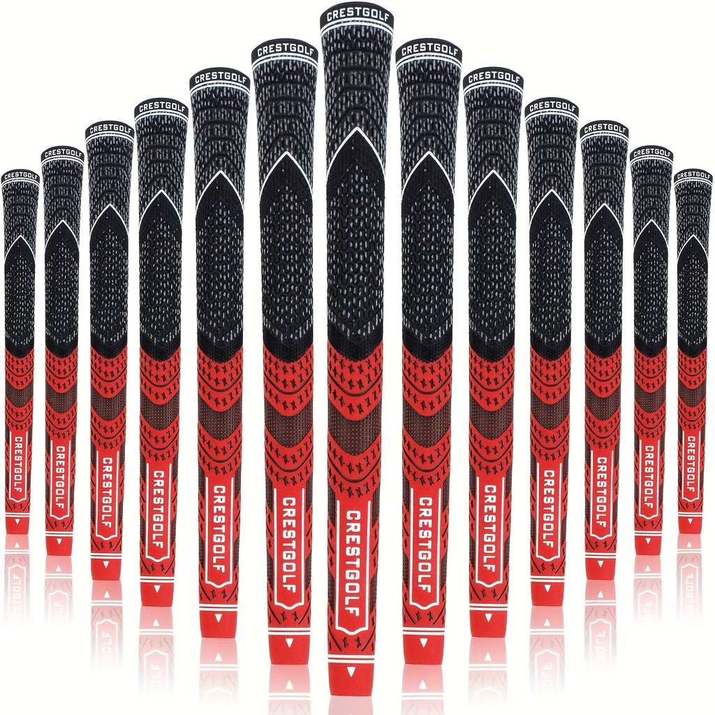 Midsize Golf Grips Set 13 Pack – All Weather Hybrid Rubber Golf Club Grips with Ecological Yarn Thread Technology, Multiple Colors, Fits Full Set of Clubs (Black, White, Red, Orange, Yellow, Blue, Gray)