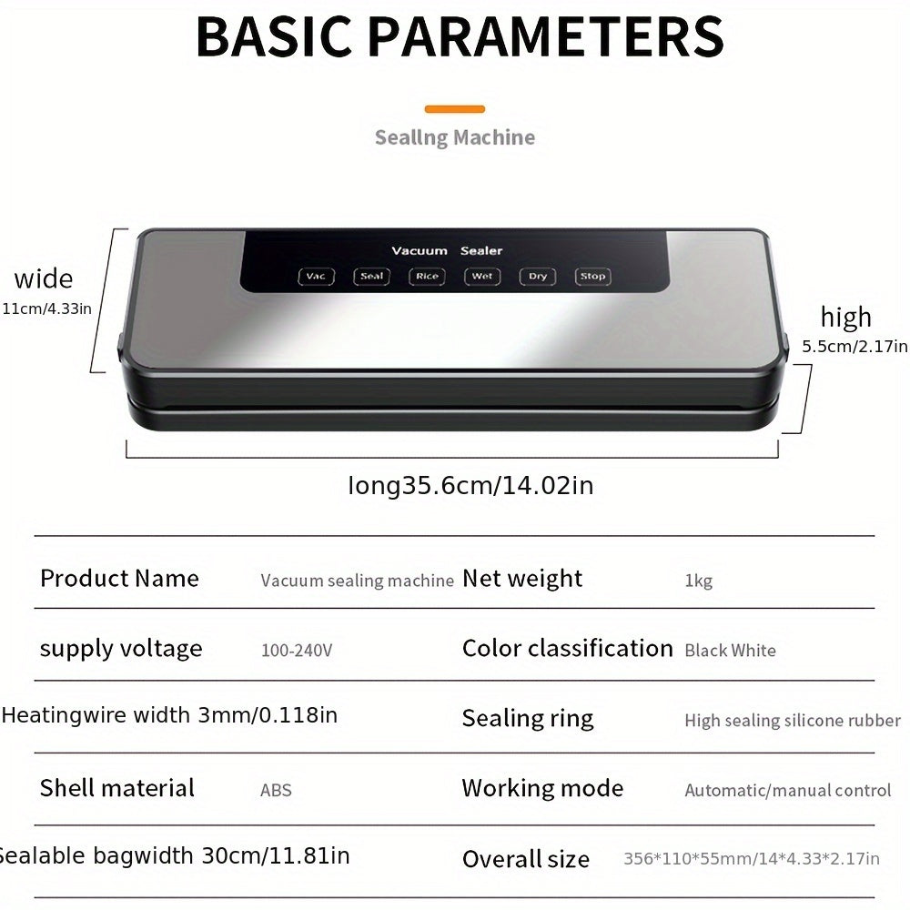 Vacuum Sealer Machine 65KPA with 40 Bags, Wet & Dry Mode, 6-in-1 Food Preservation Sealing System for Home & Kitchen