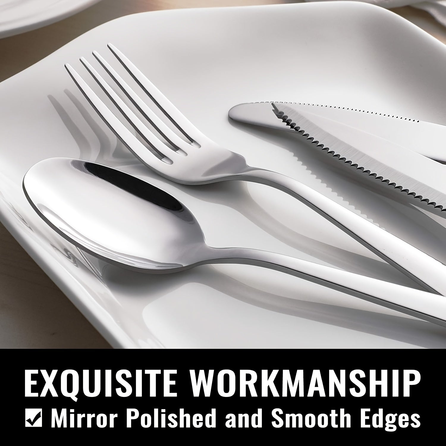 Stainless Steel Flatware Set 24/48 Piece with Steak Knives, Mirror Polished Silverware Set for 4/8, Dishwasher Safe Cutlery Utensil Set with Forks Spoons Knives, Perfect for Weddings, Gifts & Outdoor Dining