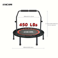 Mini Trampoline Rebounder 40 Inch Folding Indoor Fitness Trampoline with Handle Bar Max Load 450lbs for Adults Home Workout Exercise