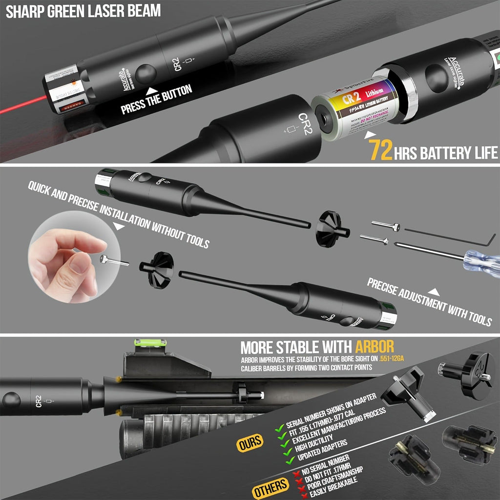 Laser Bore Sighter Kit with 64 Adapters, Red Laser Bore Sight for Rifles Shotguns Pistols Revolvers, Multi-Caliber .17 to 12GA Boresighter 400 Yard Range 72Hr Battery Life Class IIIA