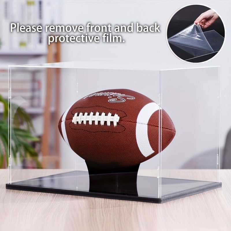 Acrylic Football Display Case Clear Crystal Box with Removable Football Stand Detachable Easy Assembly Memory Storage Display Box for Full Size Football Collectors Gift for Football Fans Athletes