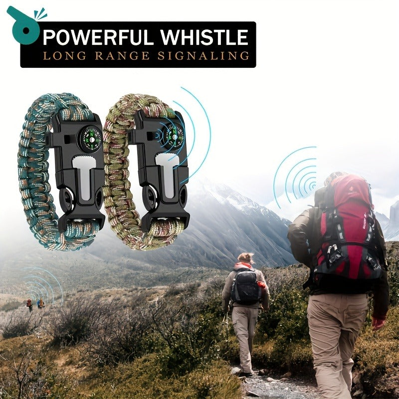 Paracord Survival Bracelet 2-Pack – 5-in-1 Tactical Emergency Bracelet with Fire Starter, Compass, Loud Whistle & Scraper, Outdoor Gear for Hiking, Camping, Fishing, Hunting & Survival Kit