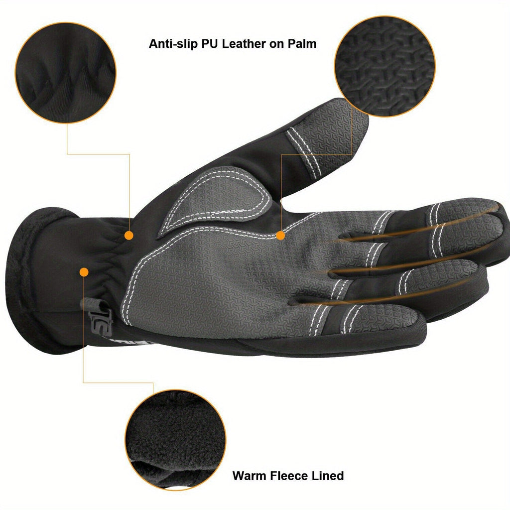 Windproof Knit Gloves for Outdoor Riding & Skiing – 2 Pairs Full-Finger Slip-Resistant Winter Gloves | 100% Polyamide Warm Gloves for Men & Women | S M L XL XXL | Black Gray