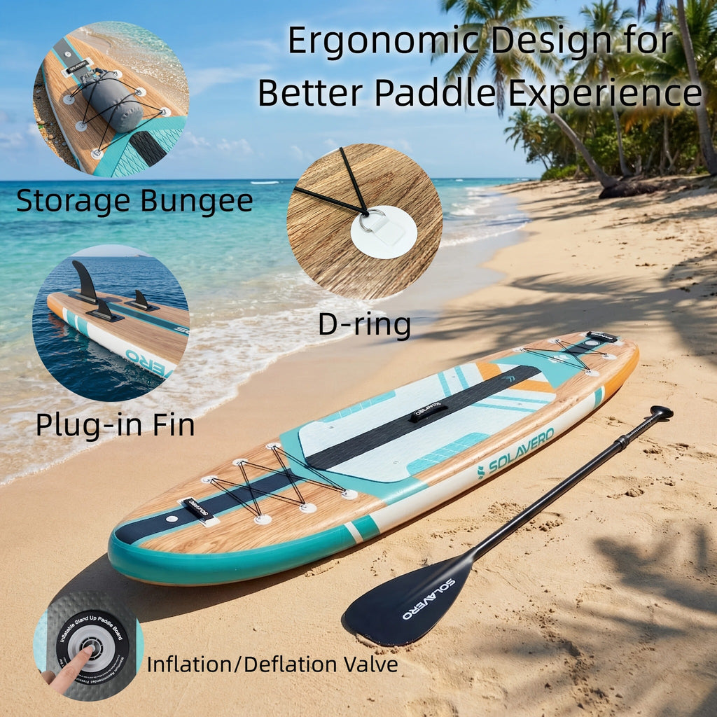 Stand Up Paddle Board Inflatable SUP 10'6" & 11'6" - Non-Slip EVA Deck, 180kg Capacity, All-in-One Accessories Kit with Pump, Adjustable Paddle, Ankle Leash, Phone Pouch & Fins for Yoga Fishing Surfing