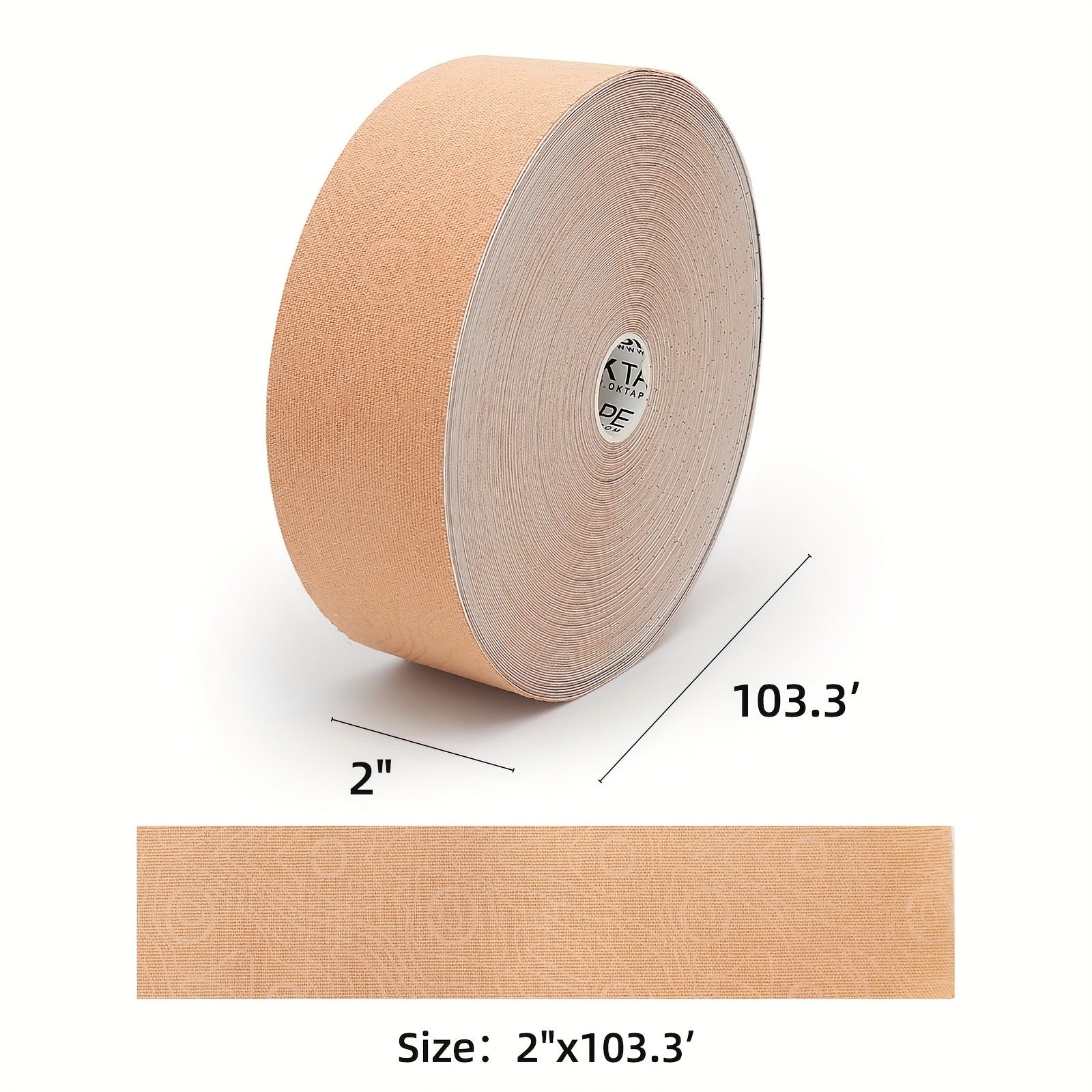 Bulk Kinesiology Tape Roll 2 Inch x 103 Feet Beige - Elastic Latex Free Athletic Therapeutic Tape for Sports, Muscle Support, Injury Recovery, Pre-Cut Printed, Long-Lasting Adhesive Kinesio Tape