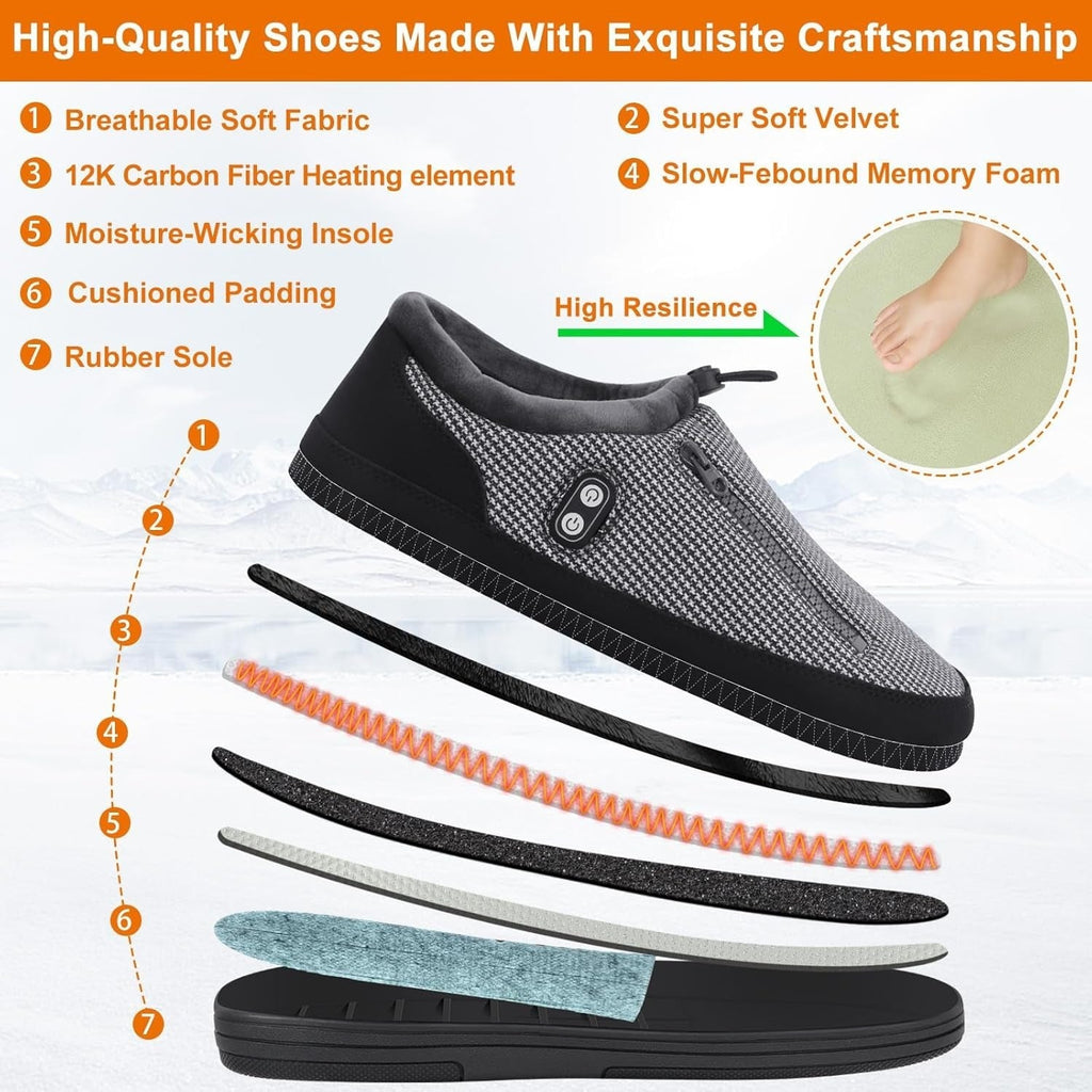 Heated Slippers for Men & Women with 5000mAh Battery - Electric Foot Warmer Shoes, Carbon Fiber Heating, 3 Heat Settings, 6-8 Hour Battery Life, Indoor Outdoor Plush House Slippers, M & L
