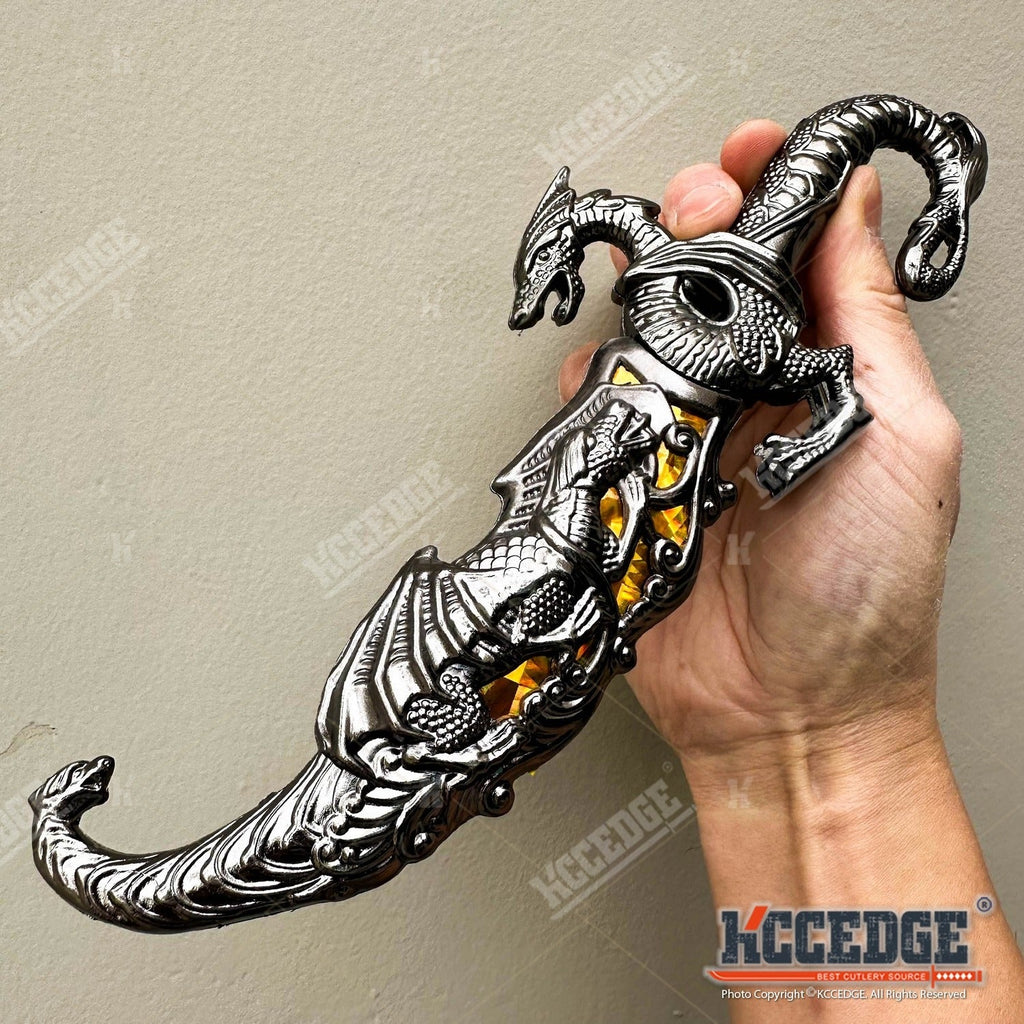 Medieval Fantasy Fixed Blade Knife with Scabbard – 9" Dragon Cosplay Collectible Dagger, 440 Stainless Steel, Historical Replica for Display & Medieval Fair Props