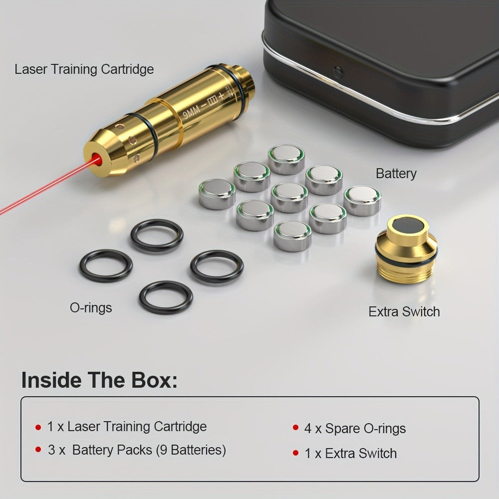 Dry Fire Laser Training Cartridge Multi-Caliber – 9mm 45ACP 223Rem 380ACP 357Sig 308Win 12GA 40Cal 6.5mm 7.62x39 | H59 Brass | Class IIIA Red Laser | Aperture Aiming | Batteries Included