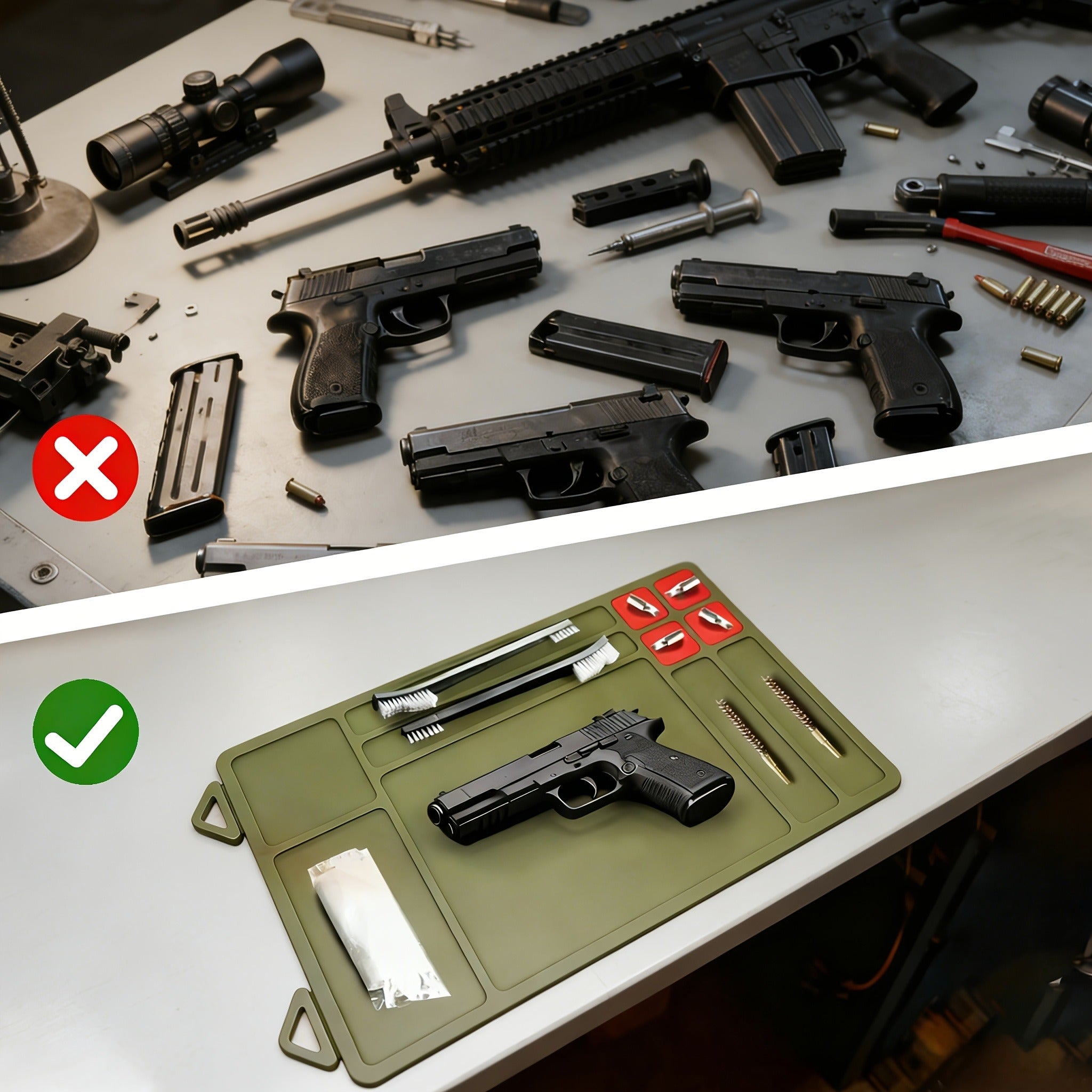 Gun Cleaning Mat with Magnetic Parts Tray – Heavy Duty Non-Slip Rubber Solvent-Resistant Pad for Pistol Rifle Handgun Maintenance, Easy-Clean Silicone Surface Gunsmith Work Mat