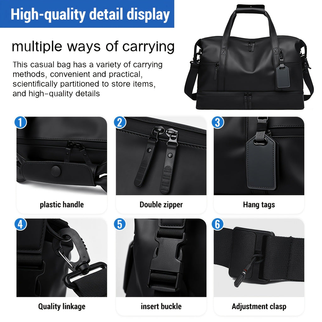 Gym Duffel Bag PU Foldable Sports Duffle with Shoe Compartment & Wet Pocket – Lightweight Weekender Travel Bag for Workout, Daily Use, Carry-On & Overnight Trips, Available in Black, Blue & Gray