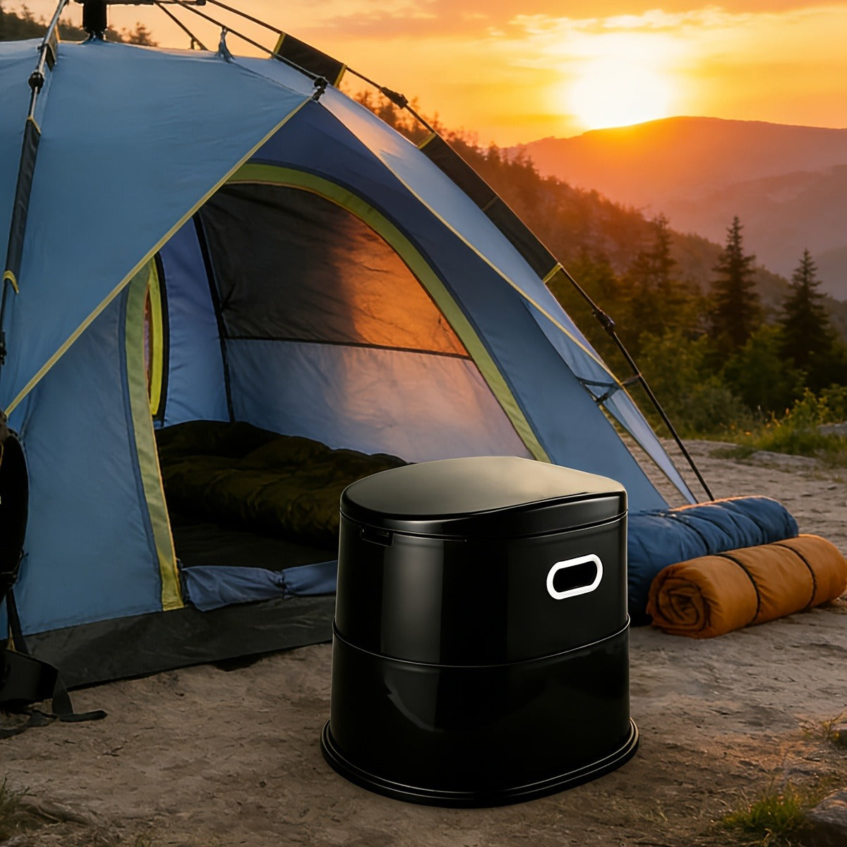 Portable Camping Toilet Extra Large for Adults – Indoor Outdoor Commode with Detachable Inner Bucket & Removable Paper Holder, Lightweight & Compact for Camping, Boat, Van & Emergency Use, Black & Gray