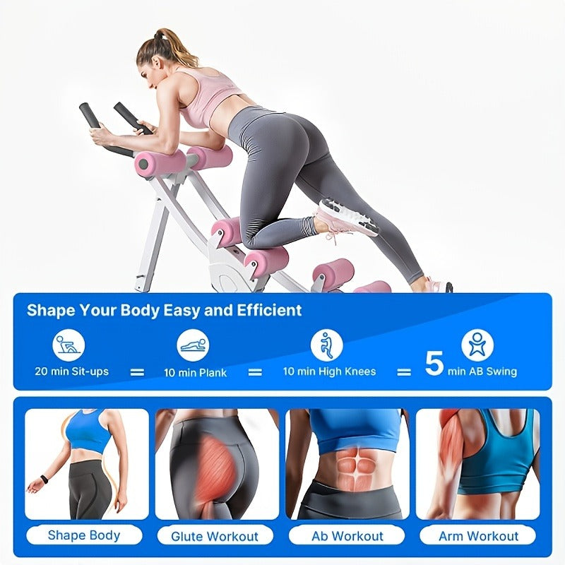 Ab Machine Adjustable Dual-Track Core Trainer with LCD Display – Foldable Ab Roller 440LB Capacity, 110° Curved Track & Knee Pad for Home Gym Men Women
