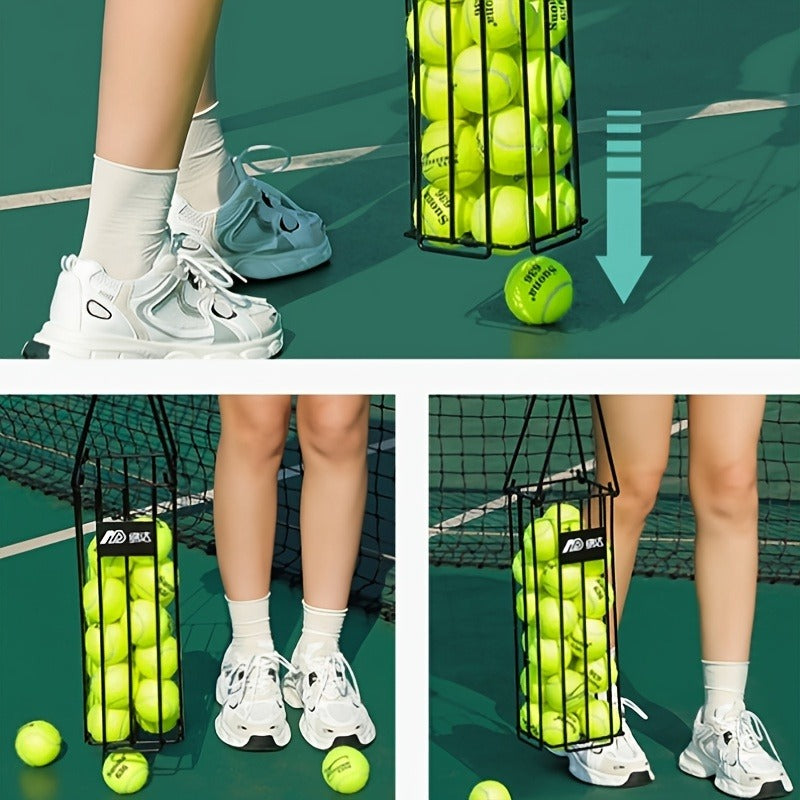 Tennis Ball Picker Up Tube - Stainless Steel Quick-Release Portable Ball Retriever for Tennis Pickleball Training, No-Bend Ball Collector Hopper for Court Home Backyard Practice, Holds 18-20 Balls
