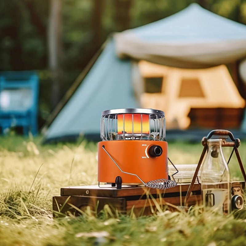 Portable Propane Camping Stove 9000 BTU – 2-in-1 Indoor & Outdoor Gas Heater for Camping, Cooking & Emergency Preparedness, Adjustable Flame, Stainless Steel, Compact 10.7x7 Inch with Gas Hose & MAPP Converter (Yellow)