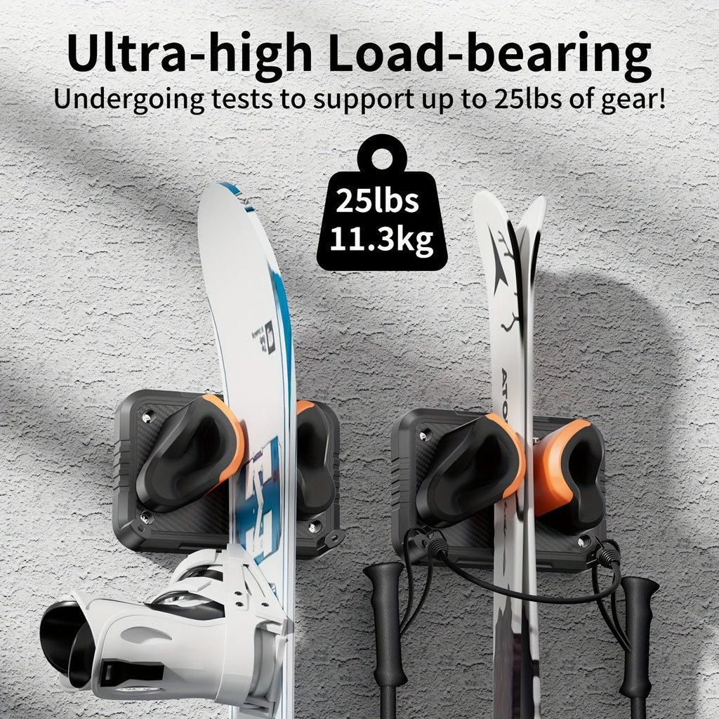 Wall-Mounted Ski & Sports Equipment Storage Rack – Heavy Duty Garage Organizer Hook Set, Holds Up to 100 lbs, Space-Saving Wall Mount for Skis, Poles, Tools & Household Items, Home & Garage Use, 4-Pack