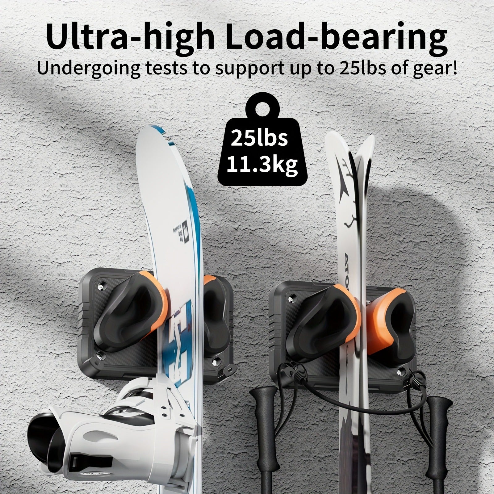 Wall-Mounted Ski & Sports Equipment Storage Rack – Heavy Duty Garage Organizer Hook Set, Holds Up to 100 lbs, Space-Saving Wall Mount for Skis, Poles, Tools & Household Items, Home & Garage Use, 4-Pack