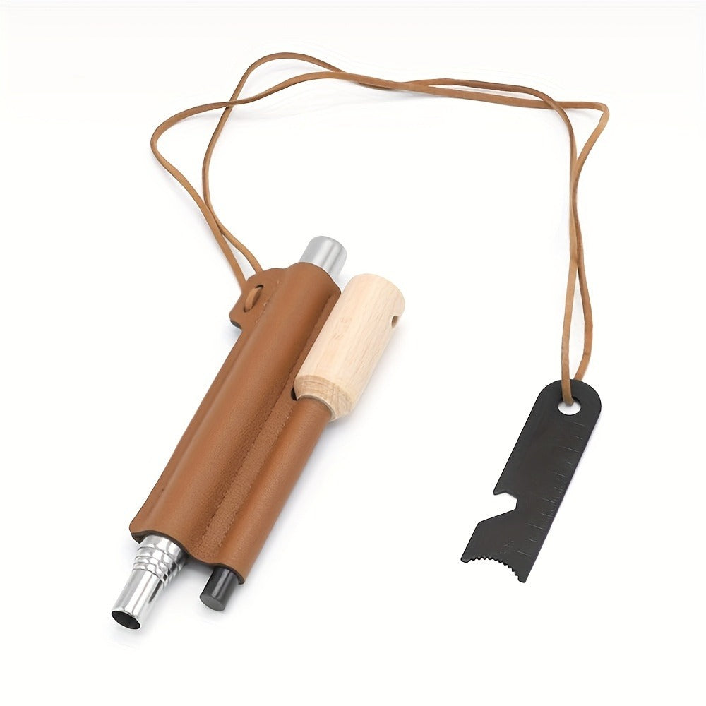 Magnesium Fire Starter Rod Set with Scraper & Steel Bellows, Waterproof Flint Striker Kit for Camping Hiking Survival — Reusable Ferro Rod with Sheath, 3 Styles