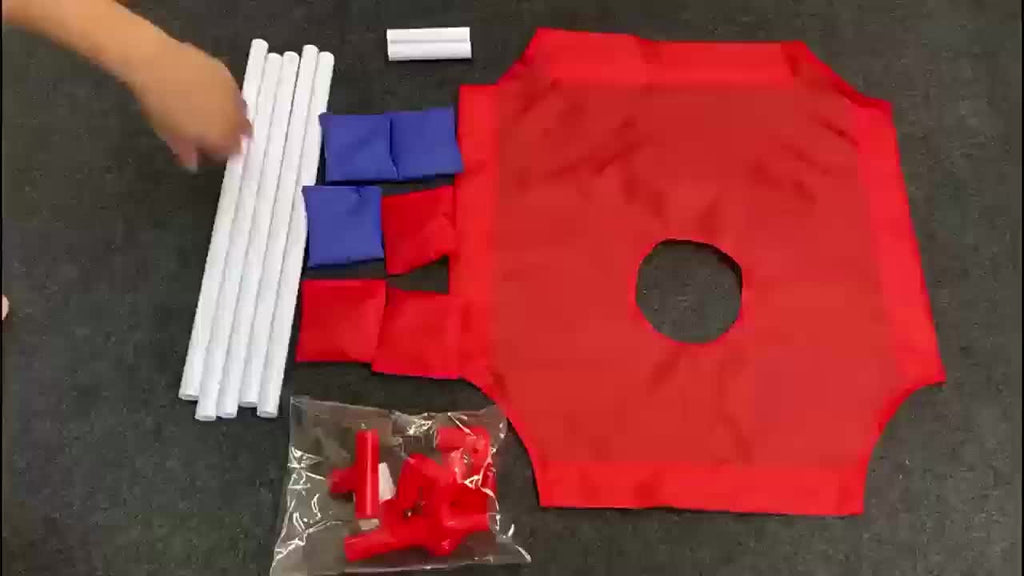 Portable Cornhole Game Set with 12 Bean Bags, Red & Blue Outdoor Toss Game Board for Backyard Camping Family Parties Holiday Gifts