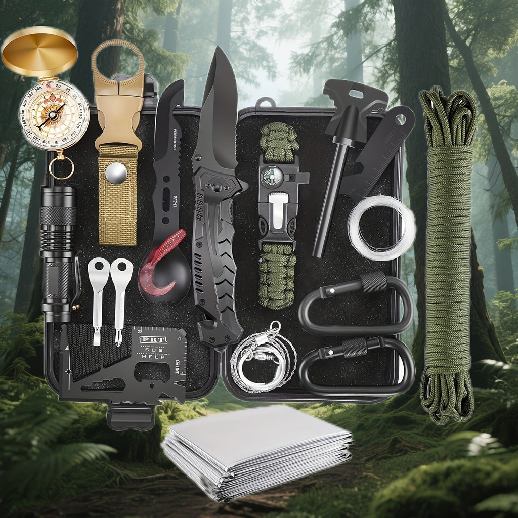 Wilderness Survival Kit, 12/20/60 Piece Outdoor Emergency Gear Set with Paracord Bracelet, Survival Whistle, Flashlight, Wire Saw & More – Ideal for Hunting, Hiking, Fishing & Camping