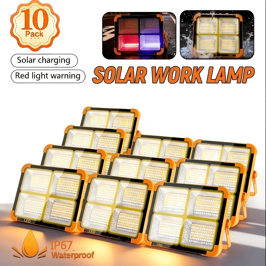 Magnetic Solar Work Light with Hook – 6500 Lumen LED Camping Light, Adjustable Brightness, Solar & USB-C Dual Charging, 6 Modes, Portable Hanging Lamp for Camping, Hiking, Garage & Emergency, 1/2/4/6/10 Pack