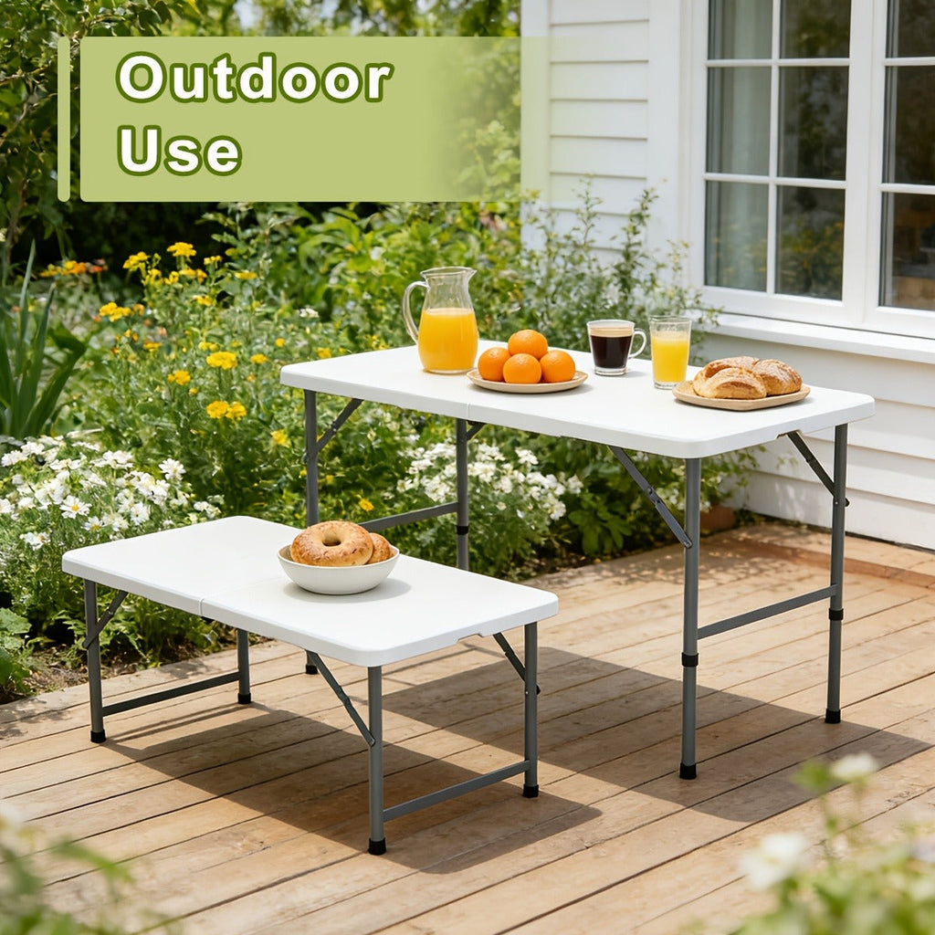 Folding Picnic Table Portable Plastic Camping Table Indoor Outdoor with Carrying Handle Lock 4FT 6FT Lightweight Fold Up Dining Table for Camping Backyard BBQ Party Beach White