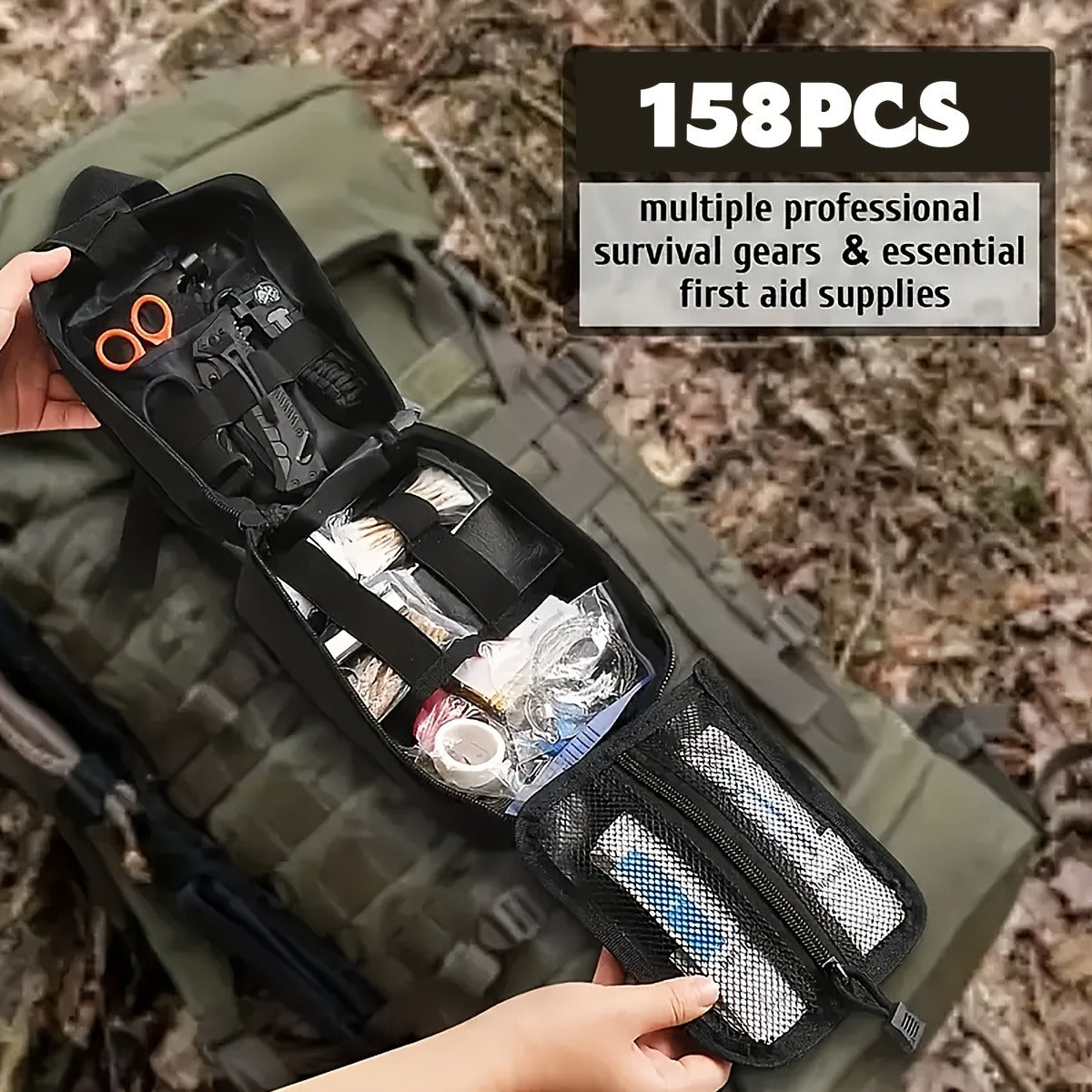 Survival Gear Kit Emergency Tool Set – Outdoor Multifunctional Camping Axe, Survival Shovel & Flint Fire Starter, 12pcs Basic or 158pcs Full Kit for Hiking, Hunting, Earthquake & Outdoor Adventures