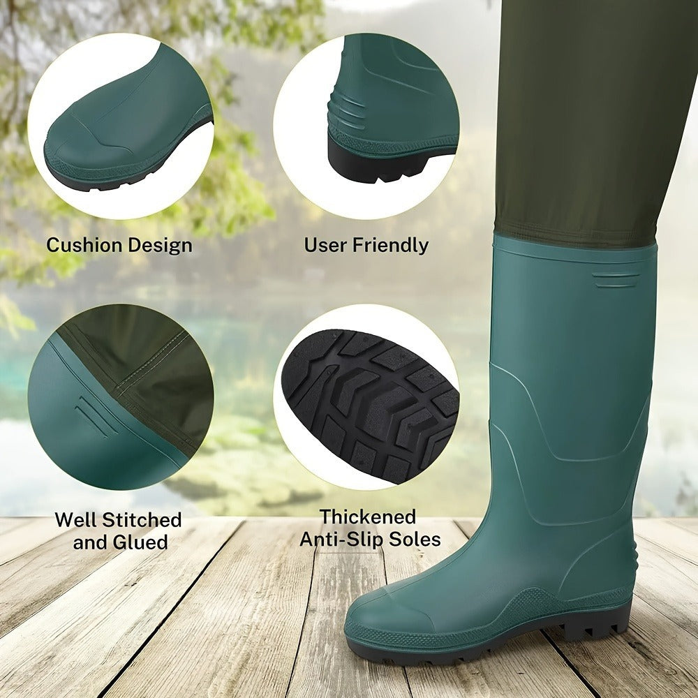 Waterproof Chest Waders for Men & Women with Boot Leg Straps, Adjustable H-Back Suspenders & Anti-Slip PVC Boots for Fly Fishing, Hunting & Farm Work – Sizes US 6.5-13