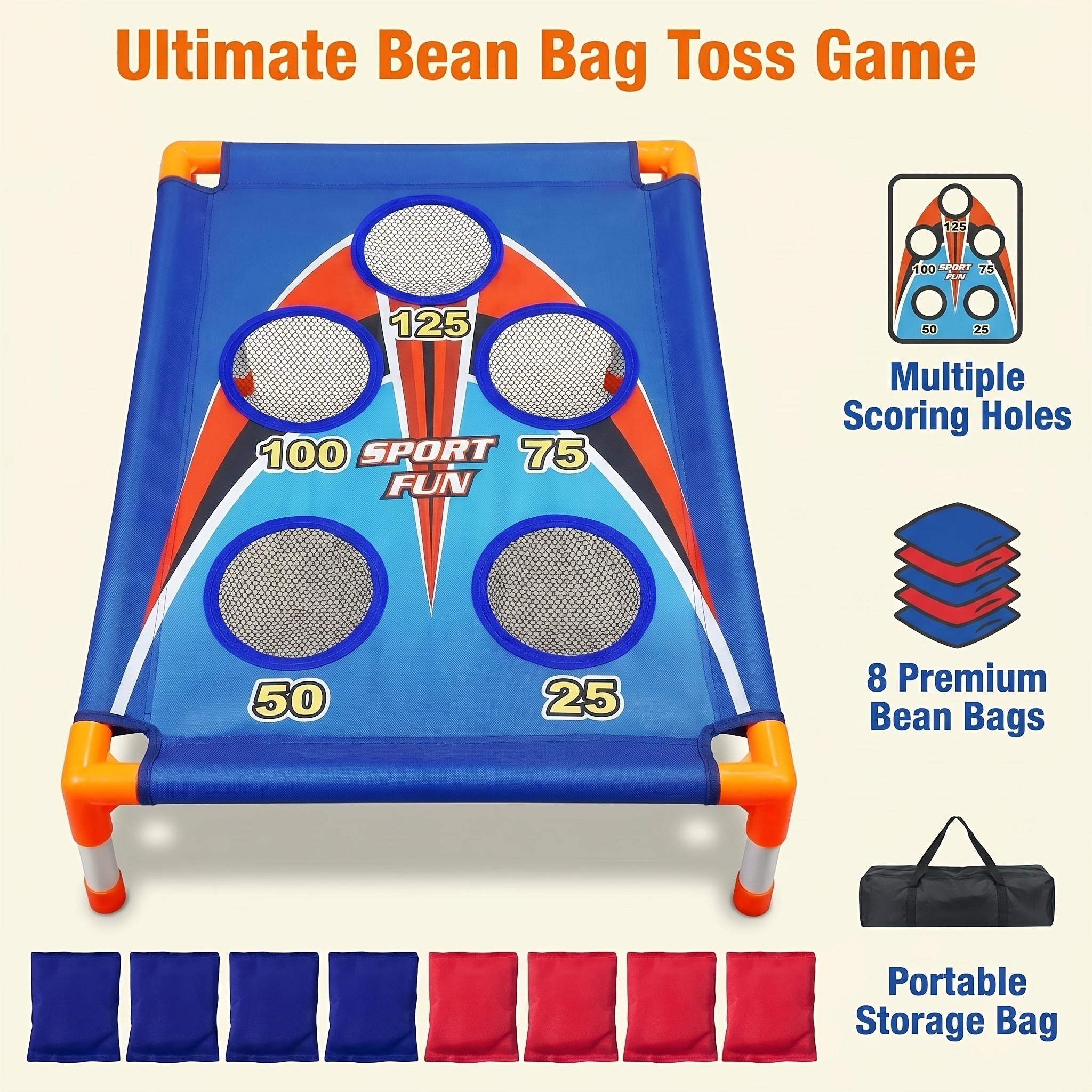 Bean Bag Toss Game Set – 5-Hole Scoring Board, 8 Bean Bags & Carry Bag – Outdoor Backyard Lawn & Beach Game for Adults & Kids, Family Party, Birthday & Holiday Gift
