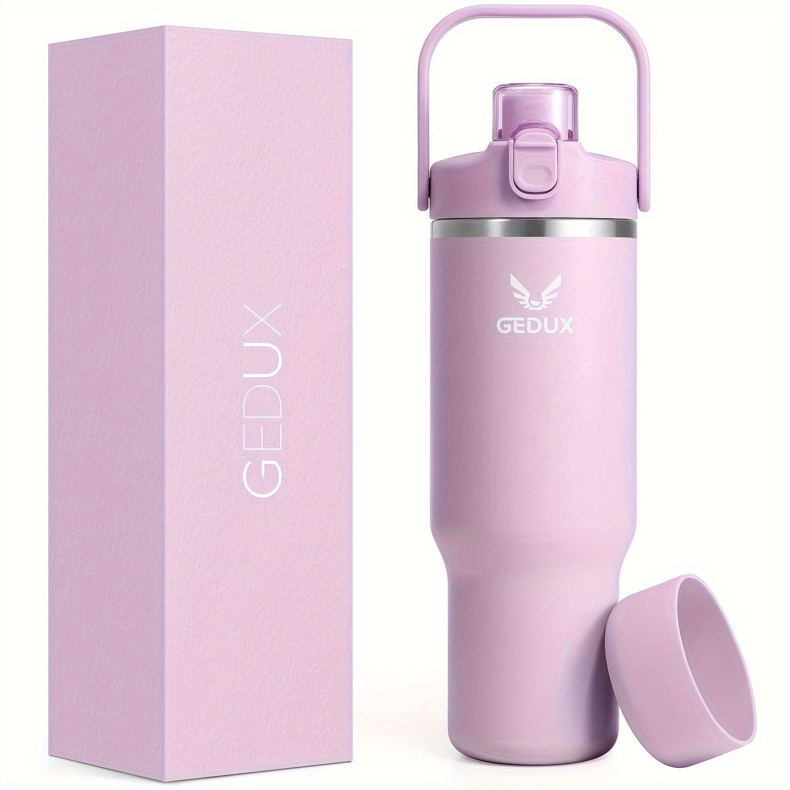 Stainless Steel Tumbler with Handle and Straw Vacuum Insulated Water Bottle 2-in-1 Lid Chug Lid Straw Lid Silicone Boot Matte Finish Gift for Women Men Christmas