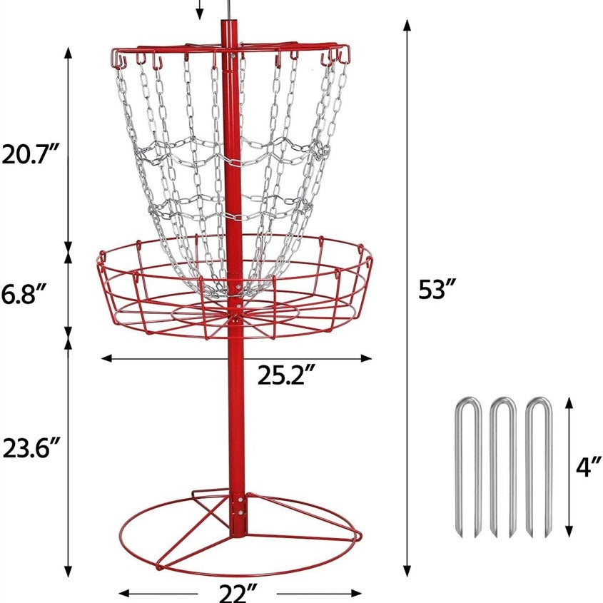 Portable Disc Golf Basket 12 Chain – Heavy Duty Metal Frame, Galvanized Chains, Easy Assembly, Indoor & Outdoor Practice Target for All Skill Levels – 4 Colors: Black, Orange, Red, Blue