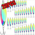 Metal Spoon Fishing Lure Heavy-Duty Holographic – 5 Sizes 1/5 to 3/4oz Saltwater & Freshwater Spinnerbait with Treble Hooks for Salmon, Trout, Bass, Pike, Tuna & Mackerel – Hard Casting Spoon