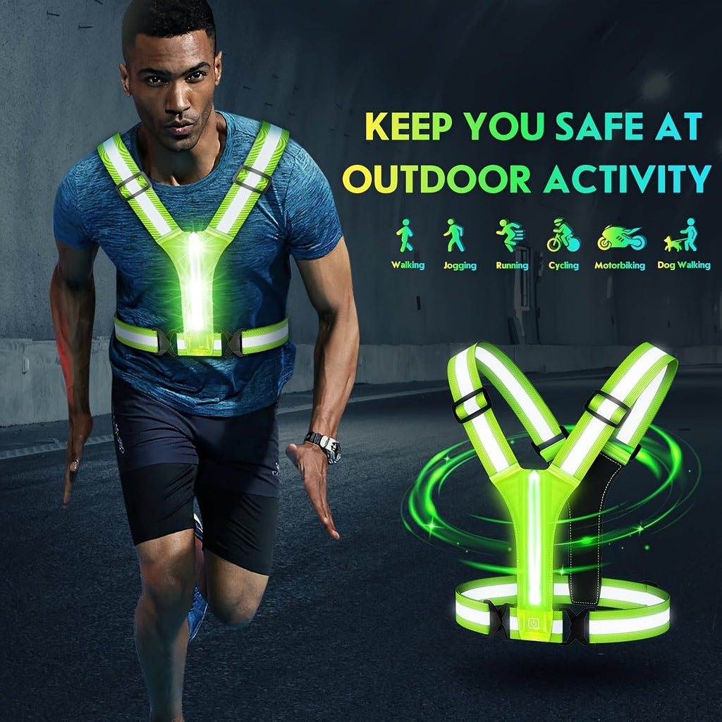 Reflective Running Vest with 3 LED Lighting Modes – High Visibility Safety Vest for Night Running, Walking & Cycling, Adjustable Fit for Men & Women, Lightweight & Breathable