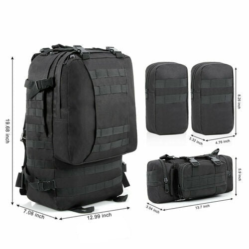 Tactical Backpack 60L MOLLE Military Bag with 3 Detachable Pouches