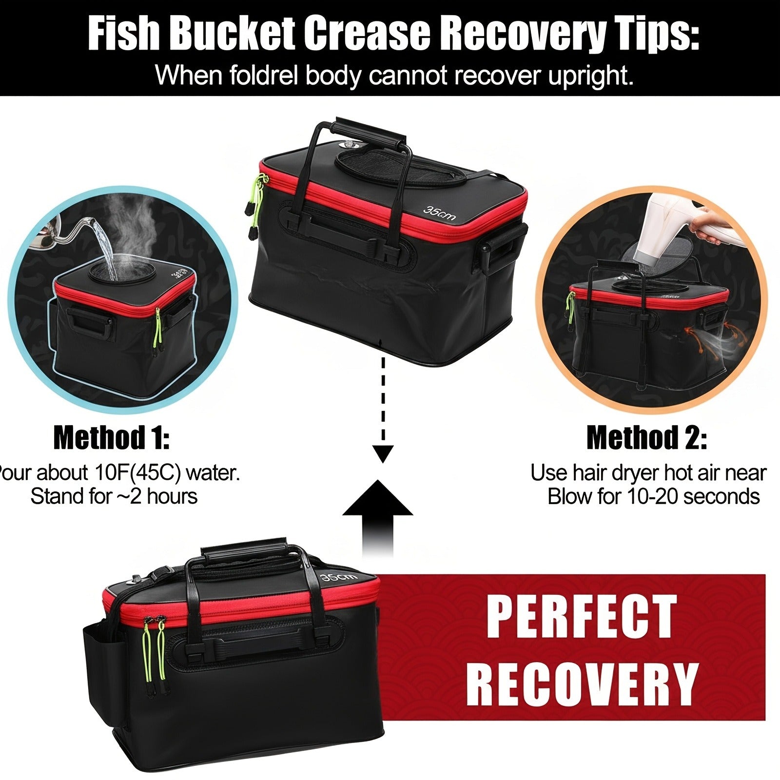 Collapsible Fishing Bucket 4 Gallon with Live Bait Aerator 2-Pack Portable EVA Foldable Bucket Quiet Aeration Ergonomic Handle Mesh Pocket for Fishing Camping Hunting