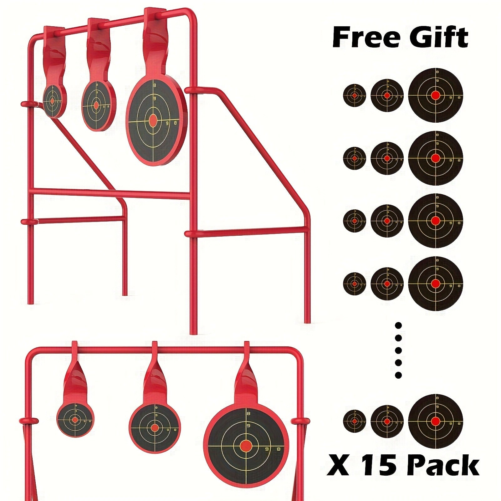 Triple Spinner Shooting Target – .22LR Rimfire Steel, 3 Floating Targets + 15 Bullseye Paper Targets, Foldable & Easy Setup