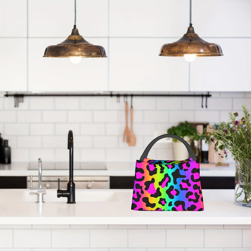 Insulated Lunch Bag with Leak-Proof Zipper Colorful Leopard Print Cooler Tote Bag Stylish Portable Lunch Box for Women Men Office Work Travel Picnic Reusable Thermal Lunch Bag 11x6.5x7in