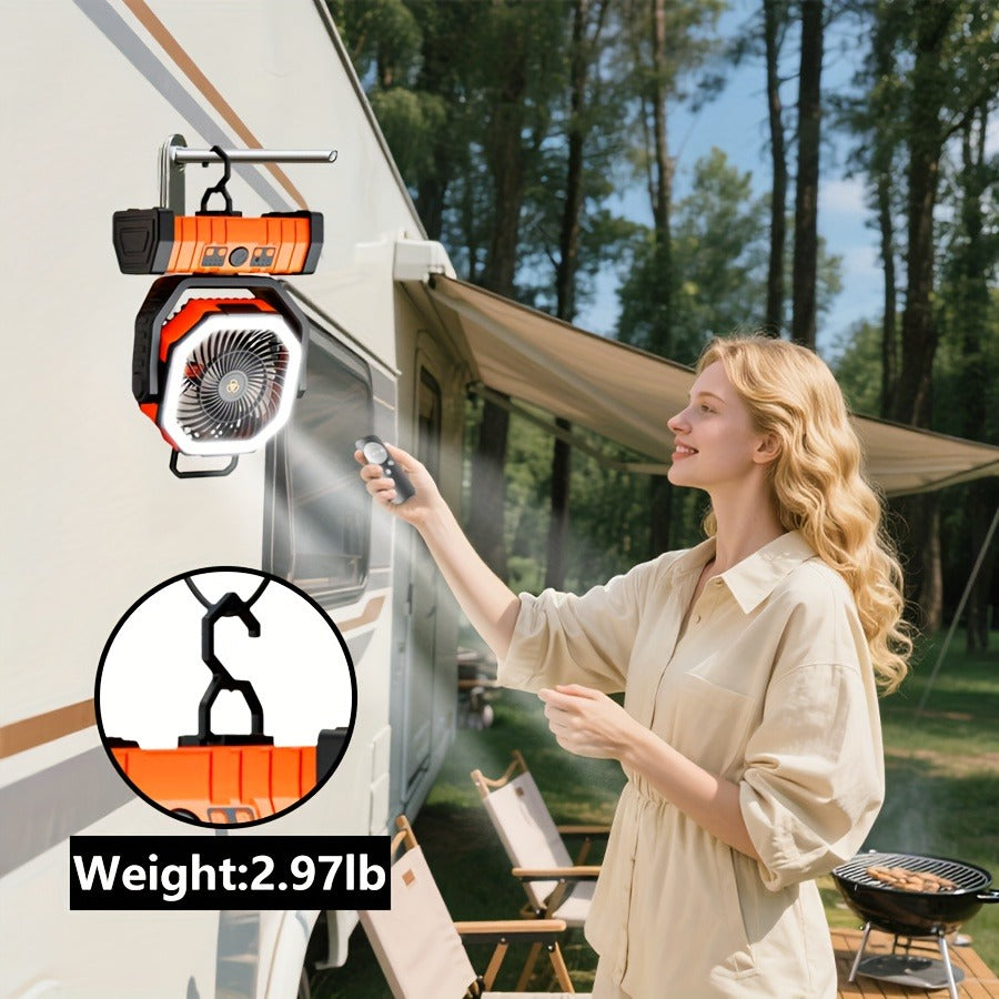Camping Fan with LED Light 20000mAh Battery – 4-Level Brightness, Multi-Speed Rotatable Portable Tent Fan for Camping, Outdoor, Office & Home, Cooling & Lighting Combined