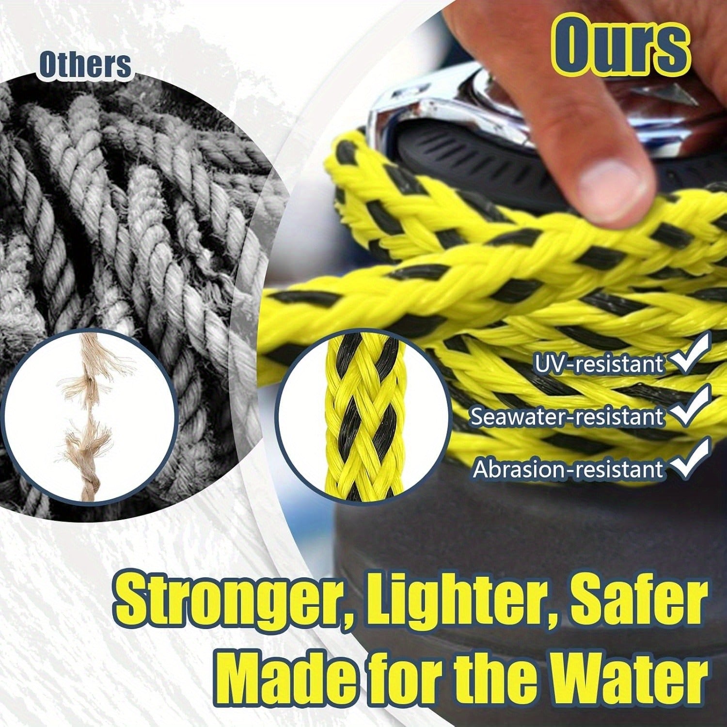 Heavy Duty Floating Tow Rope 60ft 2600lbs Breaking Strength 16-Strand UV Resistant Pre-Stretched for Towable Tubes Water Skis Wakeboards Kneeboards 1-3 Riders