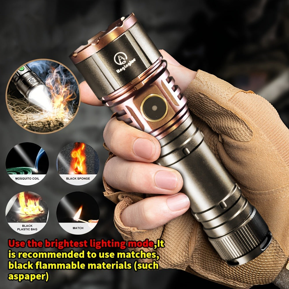 High Lumen Flashlight 4500LM, Aluminum Alloy LED Torch with Fresnel Lens Adjustable Beam, USB-C Rechargeable 21700 3000mAh Battery, Long Runtime, for Camping Fishing Night Riding Outdoor Survival