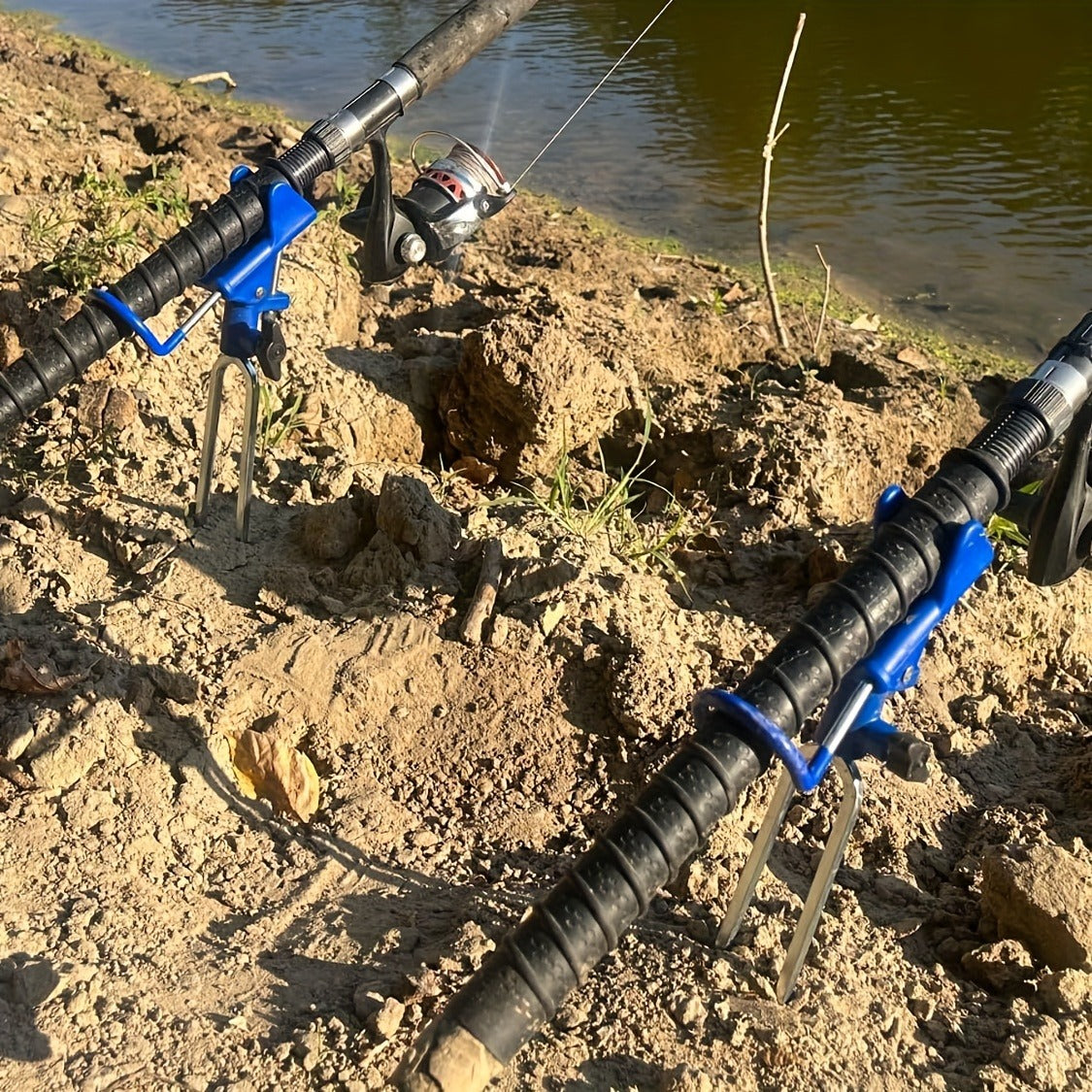 Fishing Rod Holder Ground Stake 360° Adjustable 2pcs Set, Heavy Duty Shore & Beach Rod Bracket Stand for Surf Fishing, Bank Fishing & Outdoor Angling, Reinforced Pole Support Holder