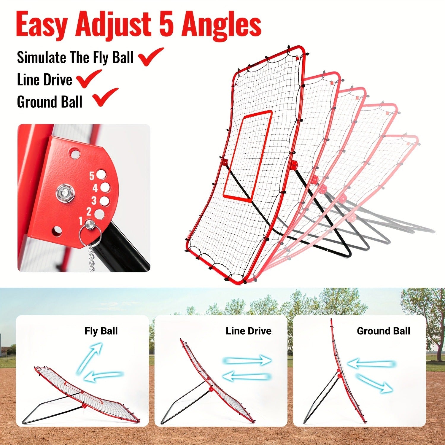Baseball Pitchback Net Rebounder Angle Adjustable Pitch Trainer for Grounder and Fly Ball Practice Baseball Softball Pitching Throwing Fielding Rebound Net for Players Aged 13 and Up Solo Training Aid