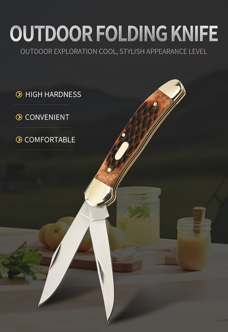 Folding Pocket Knife Handcrafted Multi-Tool with White Copper Finish, Wood Grain & Cow Bone Handle – Portable EDC Blade for Camping, Hunting & Everyday Carry, Best Gift for Men