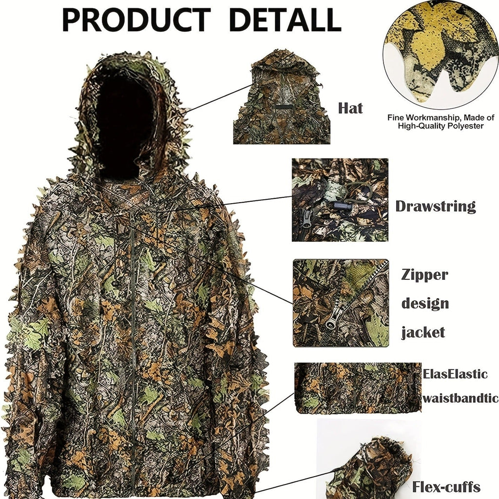 3D Leaf Ghillie Suit Lightweight Camouflage Hunting Suit for Men Women - Full Body Camo Outfit for Wildlife Photography, Birdwatching, Airsoft, Spring Summer Autumn Outdoor Training
